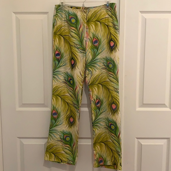Nanette Lepore Pants - Vintage Nanette Lepore Silk Peacock Print Pants